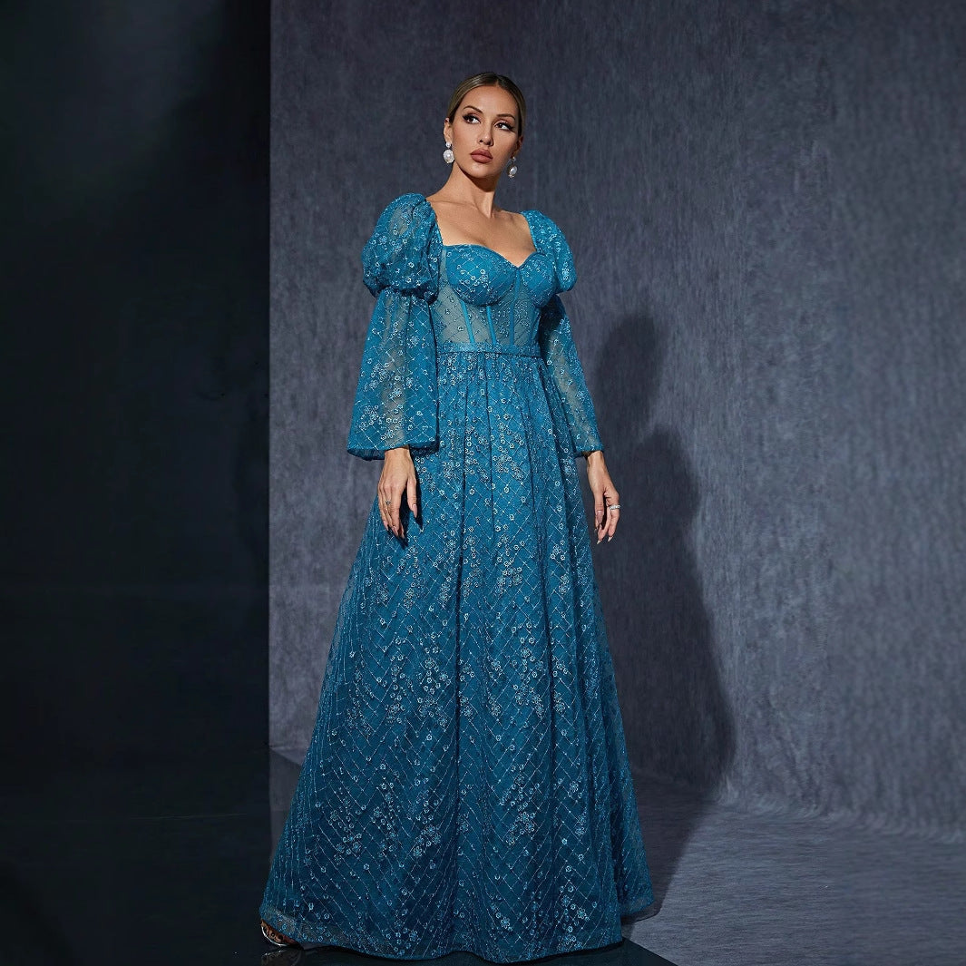 Bubble plus Bell Sleeve Dress Evening Party Super Fairy Embroidered Niche Evening Dress