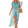 Summer Zebra Pattern off the Shoulder Waist Short Sleeve Shorts Dress