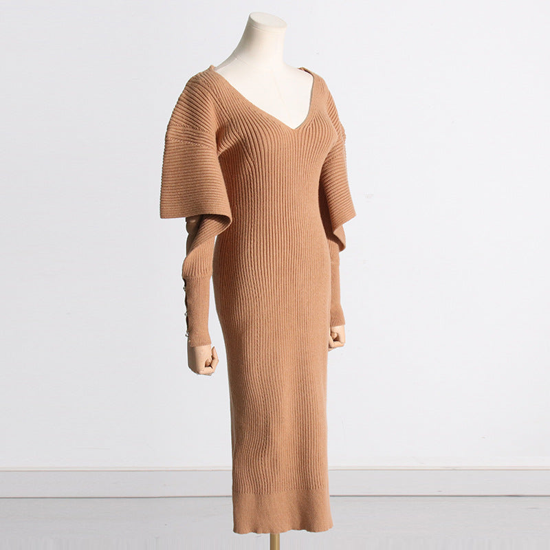 Fashionable Elegant Women Dress French Dress Autumn Slim Fit Slimming Sense of Design Mid-Length Knitted Dress