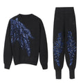 Autumn Winter Elegant Sequ round Neck Long Sleeve Leg Shaping Two Piece Slim Slimming Casual Set for Women