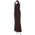 Women Solid Color Diagonal Collar Sleeveless Ribbon Backless Maxi Dress