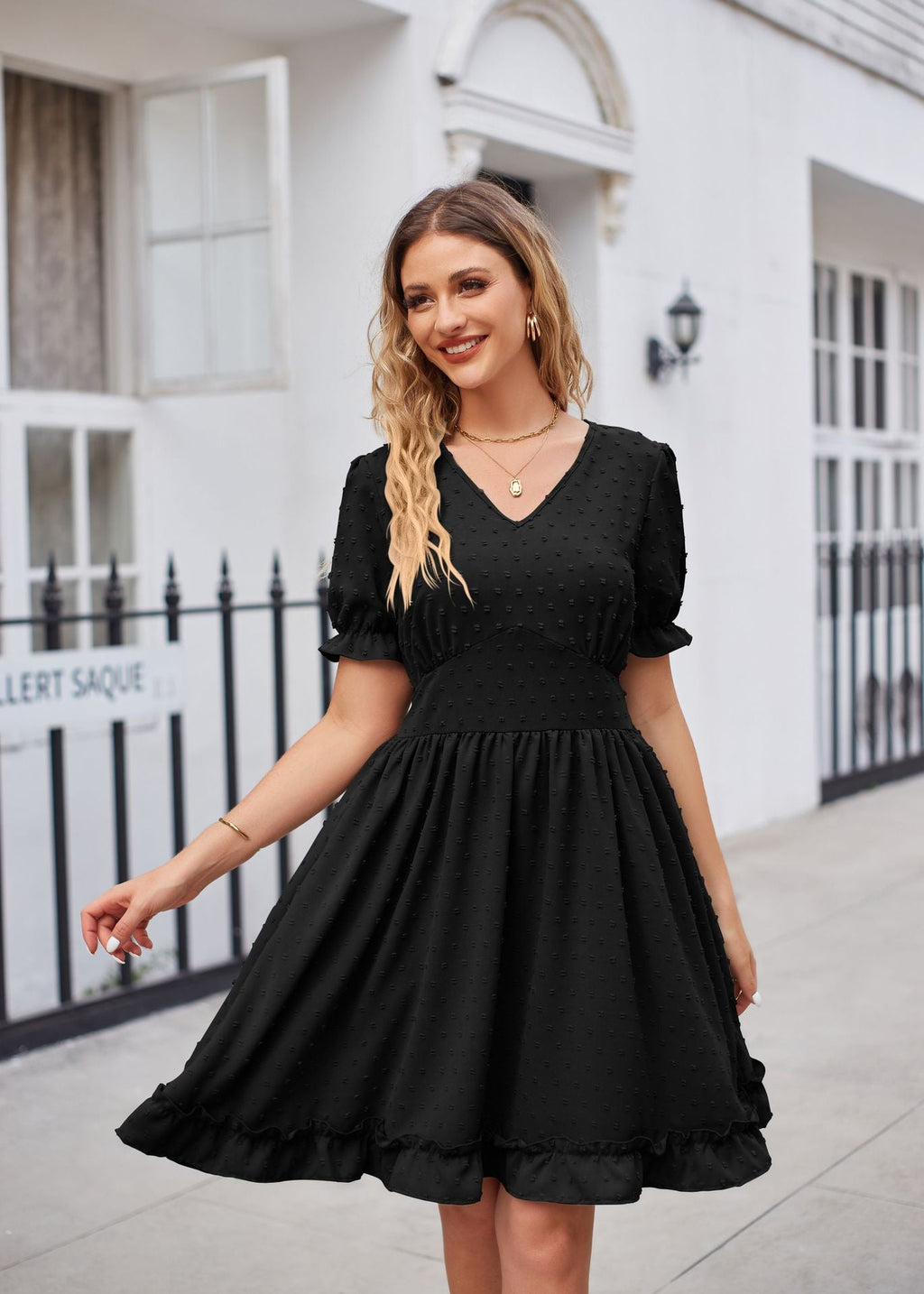 Summer Women Clothing Jacquard V neck Tight Waist Beach Elegant Dress